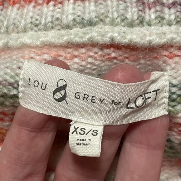 LOFT Lou & Grey Sweater Womens XS/S White Multicolor Stripe Knit Pullover Soft - Picture 3 of 8